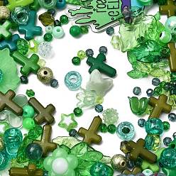 Green Opaque & Transparent Acrylic Beads, Mixed Shapes, Green, 3.5~42.5x3.5~47x3.5~18mm, Hole: 1.6~4.5mm