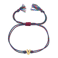 Letter U 304 Регулируемые браслеты из нержавеющей стали с бусинами в виде букв алфавита, Разноцветные двухслойные браслеты из хлопкового шнура для женщин и мужчин, Буква U, 11.02 дюйм (28 см)