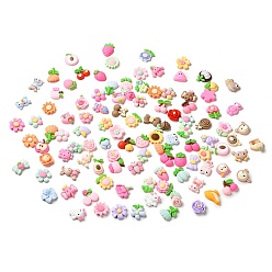 Mixed Shapes Непрозрачные кабошоны из смолы, вишневый клубничный цветок бантом, разнообразные, 16.5~31x16.5~27x6~10 мм