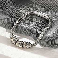 Нержавеющая Сталь Цвет 304 браслеты-цепочки из нержавеющей стали для женщин, с бусинами из полимерной глины и магнитной застежкой, цвет нержавеющей стали, 7-5/8x1/8 дюйм (19.5x0.4 см)