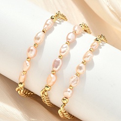 Настоящее золото 18K Браслеты из натурального жемчуга и бисера, латунные кубинские звенья цепи браслеты для женщин, долговечный, без кадмия и без свинца, реальный 18 k позолоченный, 6-1/2 дюйм (16.5 см)