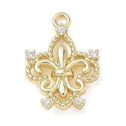 Chapado en Oro Real 18K Latón micro pavimenta claro colgantes de circonio cúbico, flor de lis encantos, real 18 k chapado en oro, 18.5x13x4 mm, agujero: 1.6 mm