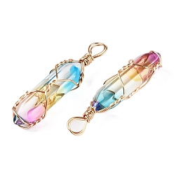 Светло-хаки Подвески lampwork, формы пуль, обмотанных медной проволокой, граненые, золотые, светлый хаки, 43x10.5x11.5 мм, отверстие : 4~5x5.5 мм