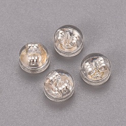 Silver Brass & Plastic Ear Nuts, Earring Backs, Long-Lasting Plated, Half Round, Silver Color Plated, 5.5x4mm, Hole: 0.6mm