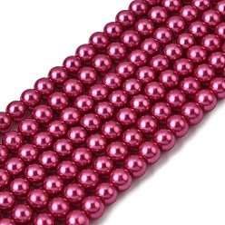 Фуксиновый Круглые бусины из экологически чистого окрашенного стекла с жемчугом, класс А, хлопковый шнур , красно-фиолетовые, 6 мм, отверстие : 1.2~1.5 мм, около 72 шт / нитка, 15 дюйм