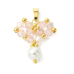 Желтая Старая Ткань  Бусины из ракушек и жемчуга стеклянные подвески, сердце, с бисером, старое кружево, 25x23x4.5 мм, отверстие : 6.5x3 мм