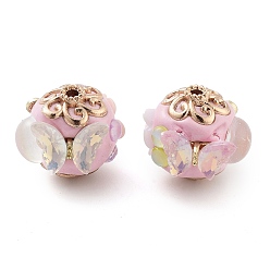 Pink Индонезийские бусины ручной работы, сплавом и смолы, бабочка, золотые, розовые, 18x17 мм, отверстие : 2 мм