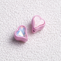 Pearl Pink Alloy Cubic Zirconia Beads, Heart, Pearl Pink, 11x11x10mm, Hole: 2mm