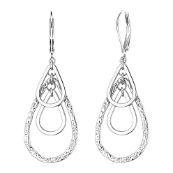 Платина Латунь Leverback серьги, полая слеза, платина, 55x20 мм