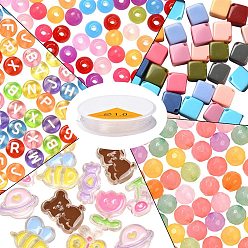 Gemischte Farbe DIY Schmuck Set Herstellung Kits, einschließlich gemischter Formen Geleeimitat & undurchsichtige & transparente Acrylperlen, elastischer Stretchfaden, Gemischte Farbe, Perlen: 104 Stück / Set
