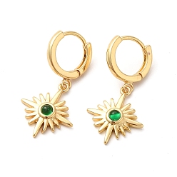Настоящее золото 18K Серьги-кольца из латуни с микропаве из кубического циркония, долговечные серьги с подвесками в виде солнца для женщин, без кадмия и без свинца, реальный 18 k позолоченный, 30 мм, штифты : 1 мм