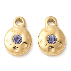 Фиолетовый Бархат 304 нержавеющая сталь с подвесками из стразов, ручная полировка, плоско-круглые, ионное покрытие (ip), золотые, пурпурного бархата, 9.5x6.5x2.5 мм, отверстие : 1.4 мм
