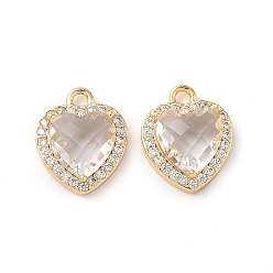 Прозрачный Латунные микро проложить кубического циркония подвески, сердце прелести, реальный 18 k позолоченный, прозрачные, 13.5x11x5 мм, отверстие : 1.6 мм