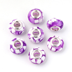 Средняя Орхидея Cmолы европейские шарики, бусины с большим отверстием, с латунными двойными ядрами, платиновый оттенок, рондель, средне орхидеи, 14x9 мм, отверстие : 5 мм