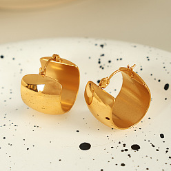 Настоящее золото 18K Серьги из 304 нержавеющей стали, простые атмосферные серьги в форме буквы С с пряжкой для женщин, реальный 18 k позолоченный, 19x18 мм