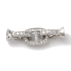 Платина Овальная стойка с покрытием из латуни с микропаве, прозрачным фианитом, складными застежками, долговечный, без свинца и без кадмия, платина, 32 мм, отверстие : 1 мм