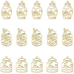 Golden Zinc Alloy Open Back Bezel Pendants, For DIY UV Resin, Epoxy Resin, Pressed Flower Jewelry, Drift Bottle, Golden, 36~42x23~26.5x2~3mm, Hole: 2~2.5mm, 15pcs/box