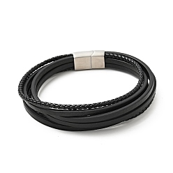 Черный Многожильный браслет из воловьей кожи с 304 магнитными застежками из нержавеющей стали, готические украшения для мужчин и женщин, чёрные, 10 дюйм (25.5 см)