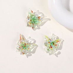 Lawn Green Transparent Lampwork Pendants, Butterfly Charms, Lawn Green, 30x28mm