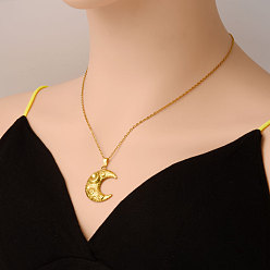 Настоящее золото 18K 304 Женские ожерелья с подвеской в виде полумесяца из нержавеющей стали, реальный 18 k позолоченный, 17.72 дюйм (45 см)