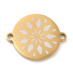 Золотой Ионное покрытие (ip) 304 подвески из нержавеющей стали, плоские круглые звенья с цветочным узором, золотые, 16x20x1.5 мм, отверстие : 1.6 мм
