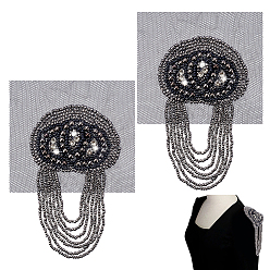 Черный Эполет с кисточками из стеклянных бусин, с железной Брошь Pin, чёрные, 155x115x5 мм