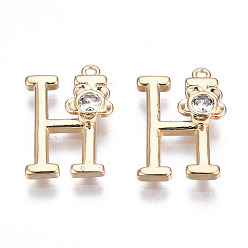 Letter H Латунные подвески, со стразами, без кадмия, без никеля и без свинца, алфавит, золотые, letter.h, 17x11.5x2.5 мм, отверстие : 1 мм