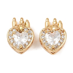 Настоящее золото 18K Латунные микро проложить кубического циркония многожильных ссылки, без кадмия, без никеля и без свинца, сердце, реальный 18 k позолоченный, 15x11x7.5 мм, отверстие : 1.5~2.8 мм