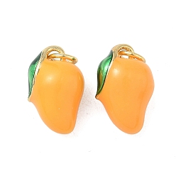 Mango Латунь эмаль подвески, подвески в форме фруктов, без свинца и без кадмия, долговечный, стойки покрытие, с целью перехода в кольце, манго, 14.5x9x8 мм, отверстие : 3.3 мм
