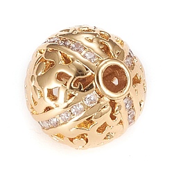 Real 18K Gold Plated Brass Micro Pave Clear Cubic Zirconia Beads, Long-Lasting Plated, Round, Real 18K Gold Plated, 11x11mm, Hole: 2.5mm