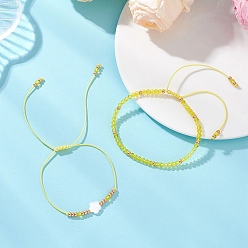 Желтый 2шт. набор из регулируемых стеклянных бусин и стеклянных бусин для плетения браслетов, украшения из натуральных пресноводных ракушек для женщин, желтые, внутренний диаметр: 2.22~3.66 дюйм (5.65~9.3 см)