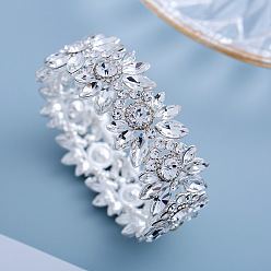 Кристалл Браслеты из сплава со стразами для женщин, цветок, серебряные, кристалл, внутренний диаметр: 2 дюйм (5 см)