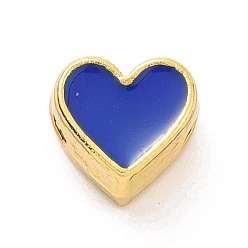 Blue Eco-friendly Rack Plating Brass Enamel Beads, Cadmium Free & Lead Free, Long-Lasting Plated, Real 18K Gold Plated, Heart, Blue, 7x7.5x5mm, Hole: 1.2mm