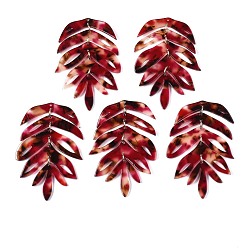 Темно-Красный Ацетат целлюлозы (смола) большие подвески, с петлями из латуни, покрытой светлым золотом, лист, темно-красный, 65x42x2.5 мм, отверстие : 1.2 мм, Перейти кольцо: 6x1 мм, 4.5 мм внутренним диаметром