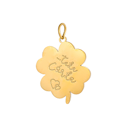 Настоящее золото 18K Клевер со словами-подвесками 304 подвески из нержавеющей стали, ионное покрытие (ip), реальный 18 k позолоченный, 18x14 мм