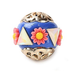 Светло-Коралловый Ручная полимерная глиняная индонезия бисер, круг с цветком и треугольником, с сердечником из сплава и смолы, золотой свет, свет коралловый, 17 мм, отверстие : 1.9 мм