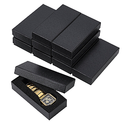 Negro Cajas de cartón con textura de flor de rosa para un solo reloj, Rectángulo, negro, 15.4x6.9x3.4 cm