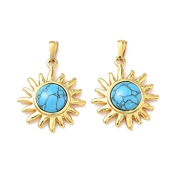 Солнце 304 нержавеющая сталь с подвесками из синтетической бирюзы, золотые, солнце, 32x27x7 мм, отверстие : 8x3.5 мм