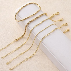Золотой 5шт. 5 стили латунные цепочные браслеты и эластичные браслеты набор для женщин, золотые, 7-1/2 дюйм(19см)~7-3/4 дюйм(19.7см)x0.13~0.4см, 1 шт / стиль