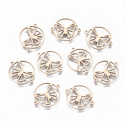 Rose Gold 304 Stainless Steel Links Connectors, Laser Cut, Flat Round with Hollow Butterfly, Rose Gold, 15x18x1mm, Hole: 0.8mm