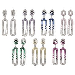 (52) Непрозрачная лаванда Латунь микро проложить кубический цирконий болтаться серьги стержня, овальные, платина, разноцветные, 50x10.5 мм