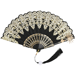 Черный 1Складные вентиляторы из полиэстера и пластикового сплава, для партии, танцевальное украшение, чёрные, 255x57x34 мм