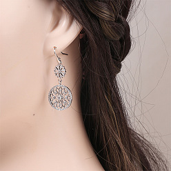 Платина Серьги-подвески из латуни в стиле бохо с прозрачными кубическими цирконами, тканая паутина, платина, 47 мм