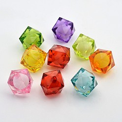 Mixed Color Transparent Acrylic Beads, Bead in Bead, Faceted Cube, Mixed Color, 20x19x19mm, Hole: 3mm, about 120pcs/500g