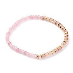 Бледно-Розовый Окрашенные рондель натуральные малайзийские нефритовые бусины эластичные браслеты, с гальваническими немагнитными бусинами из синтетического гематита, золотые, розовый жемчуг, внутренний диаметр: 2-1/8 дюйм (5.4~5.5 см)