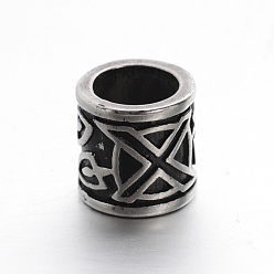 Antik Silber Farbe Retro glatt 304 Edelstahl-großes Loch Säule Perlen, Antik Silber Farbe, 12x12 mm, Bohrung: 8.5 mm