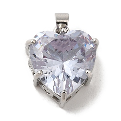 Прозрачный Подвески из платиновой латуни с микропаве из кубических цирконий, долговечный, без кадмия и без свинца, сердце, прозрачные, 17.5x15.5x9.5 мм, отверстие : 3.4 мм
