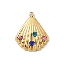 Разноцветный 304 из нержавеющей стали горный хрусталь подвески, формы раковины, красочный, 19x15.5x3.5 мм, отверстие : 1.6 мм