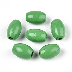 Зеленый лайм Окрашенные распылением деревянные бусины Schima, рис, зеленый лайм, 12~12.5x7.5~8.5 мм, отверстие : 2~2.5 мм