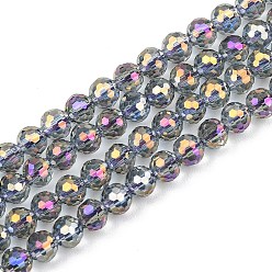 Фиолетовый Гальванизируйте прозрачные стеклянные бусины, круглые, граненый(96 граненый), фиолетовые, 4~4.5 мм, отверстие : 1 мм, около 95 шт / нитка, 14.76'' (37.5 см)